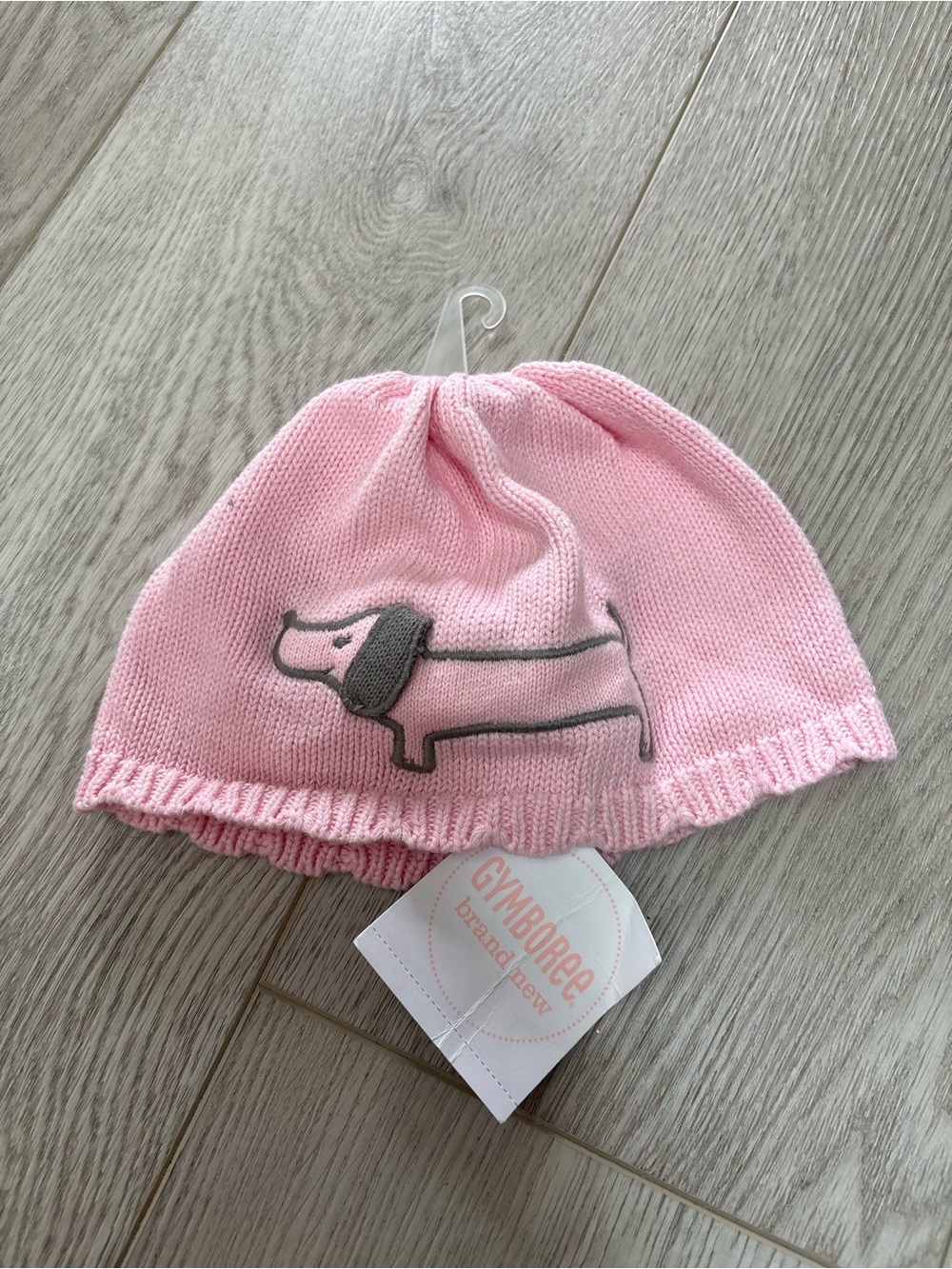 Gymboree Pink Knit Hat with Dog Appliqué dachshund size 12-18 m